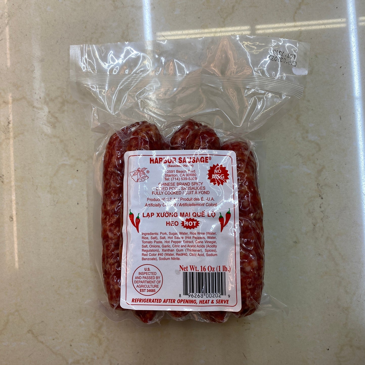 Harbor Sausage (Pork Sausages) , Hot 16 oz- 海港腊肠 (猪肉辣腊肠) 16oz