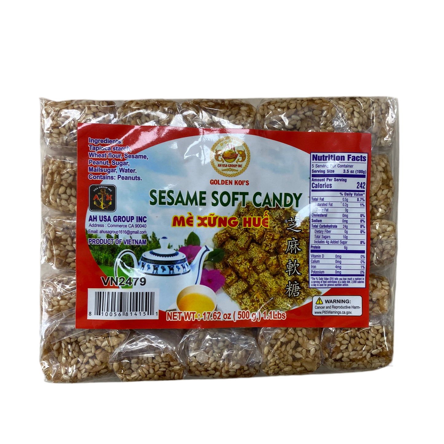 Golden Koi's Sesame Soft Candy Me Xung Hue Net Wt. 17.62 oz (500g) - 芝麻软糖