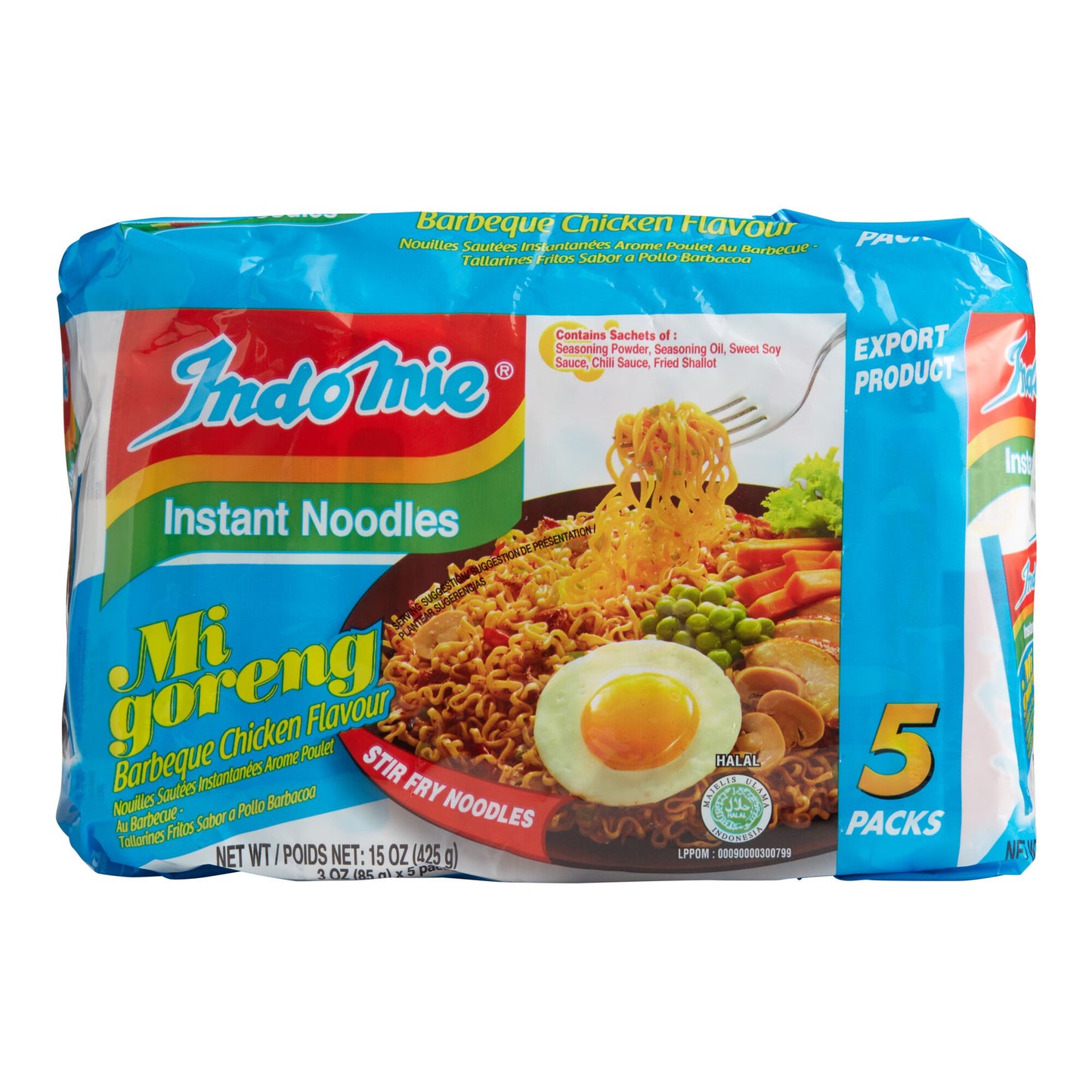 Indomie Indonesian Mi Goreng Instant Stir-Fried Noodles Barbecue Chicken Flavor 5 Packs - 印尼营多捞面 15oz/425g