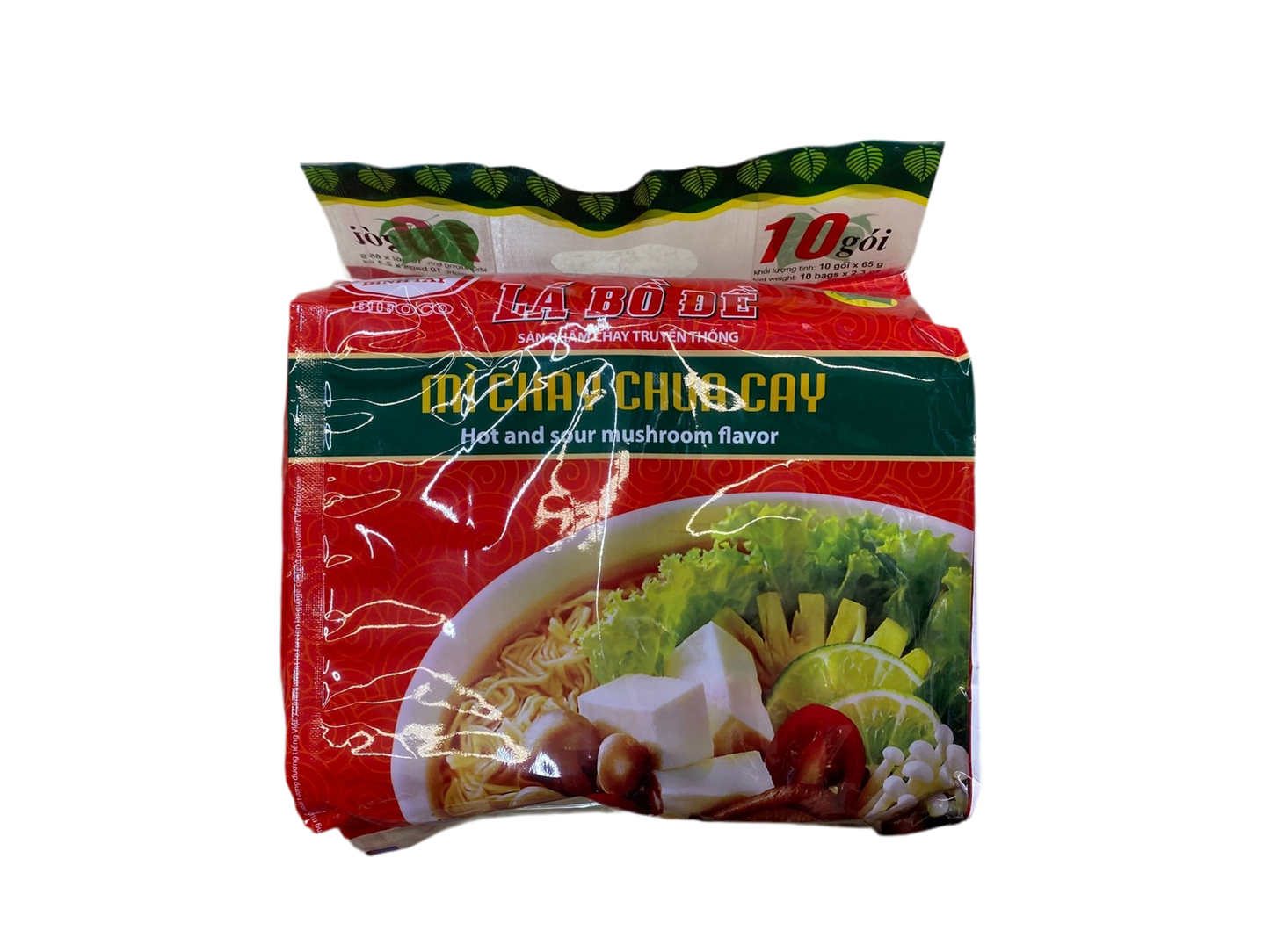 Binh Tay La Bo De Vegetarian Instant Noodles Hot and Sour Mushroom Flavor (Mì Chay Chua Cay Lá Bồ Đề) - Pack 10 - 越南方便面