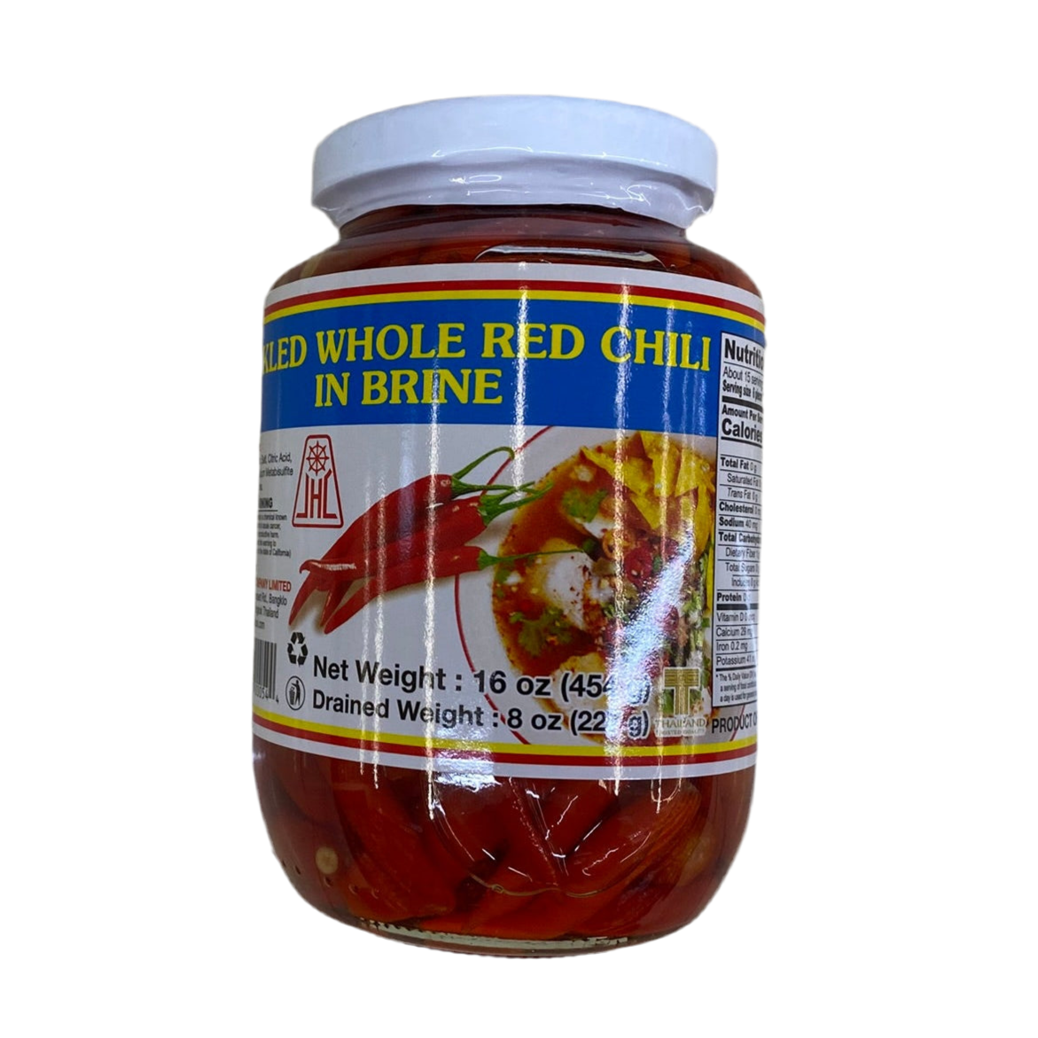 JHL Pickled Whole Red Chili in Brine - 一华牌 腌辣椒 16oz/454g