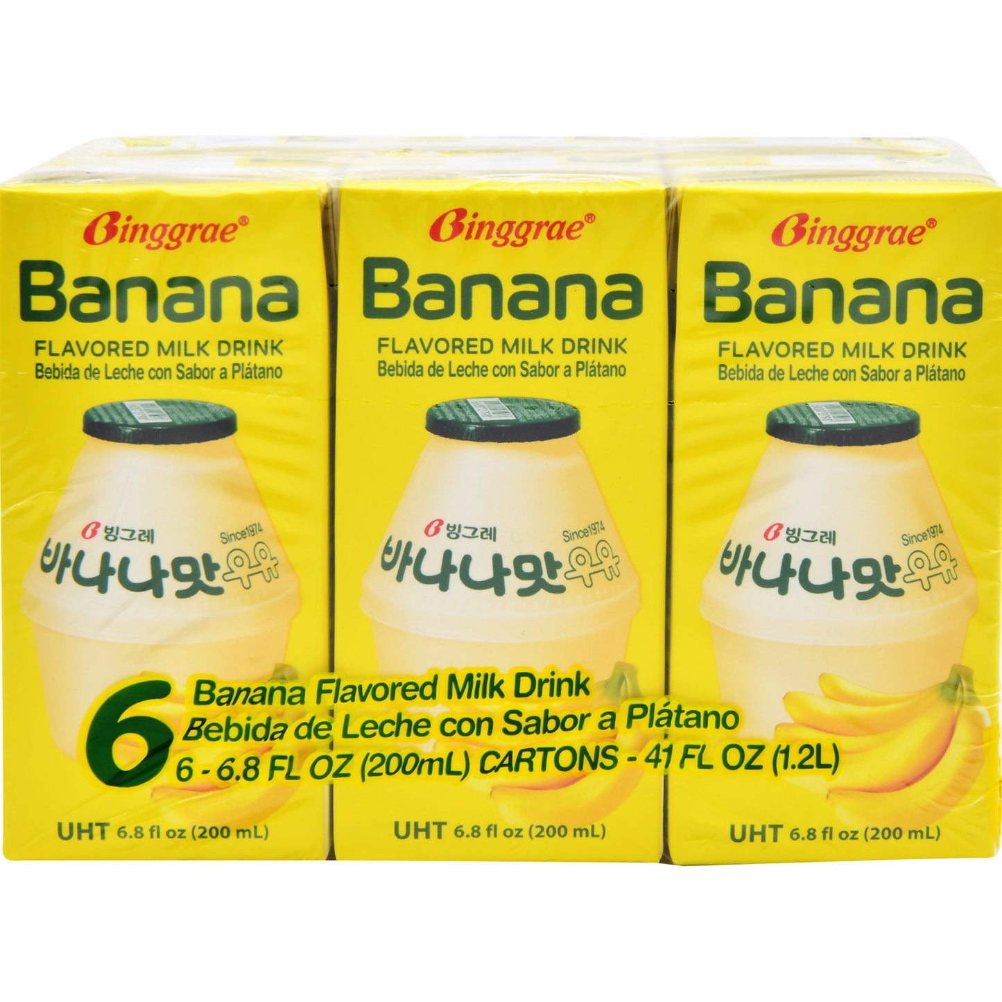 BINGGRAE Korean Banana Flavored Milk - 韩国香蕉牛奶饮料 6 Packs