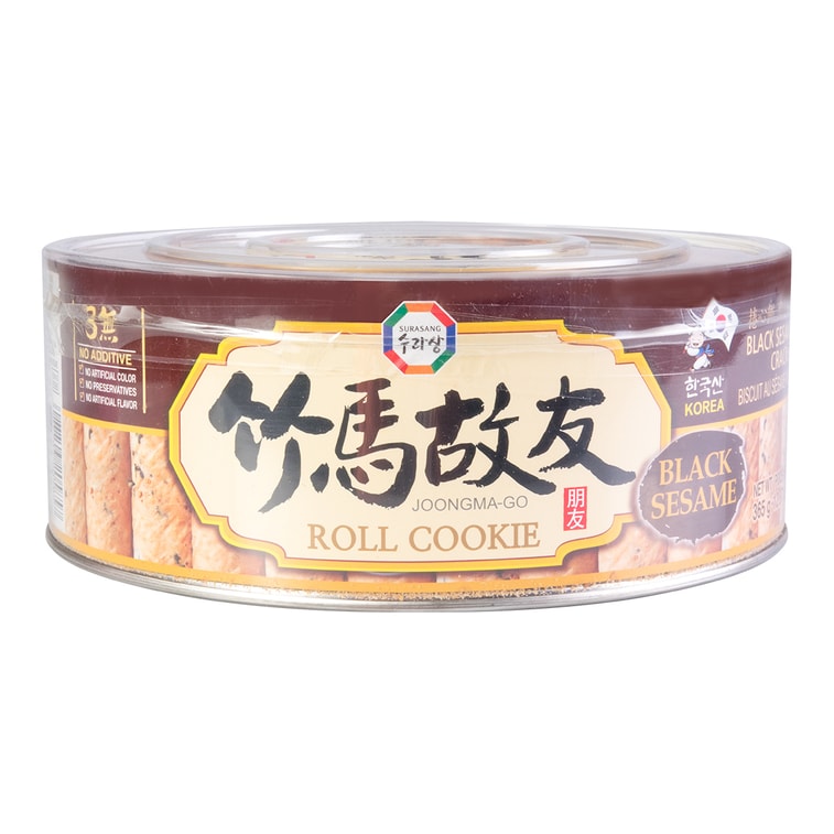 SURASANG JOONGMA-GO Black Sesame Roll Cookie Cracker 365g-韓國SURASANG三進竹馬故友蛋捲黑芝麻味365g