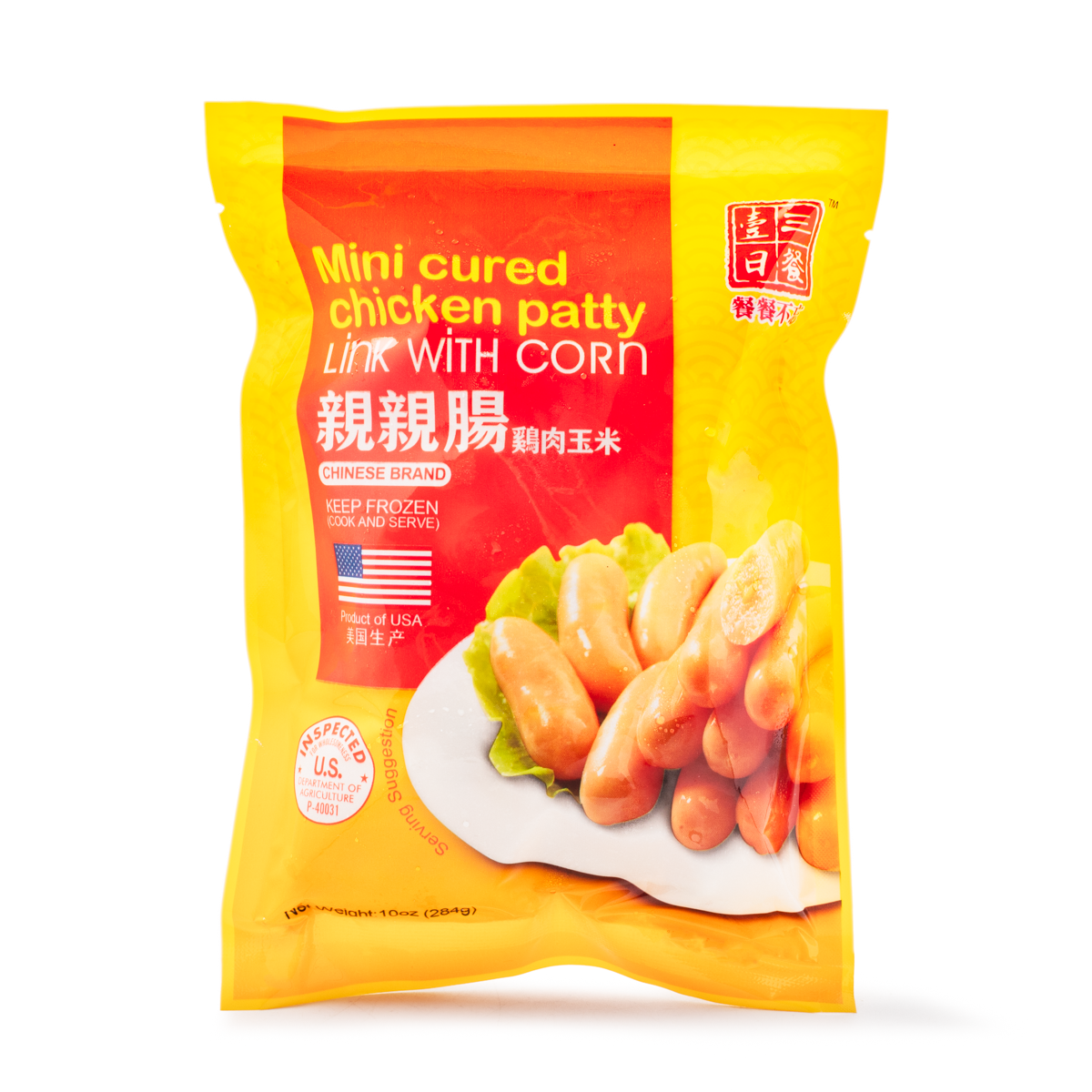 Mini Cured Chicken Patty Link with Corn, Frozen 284 g - 一日三餐 亲亲肠 鸡肉玉米 冷冻