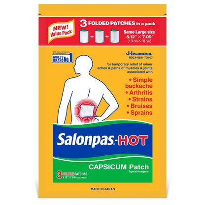 Salonpas Pain Relieving Patch, 3 patches - 撒隆巴斯® 鎮痛膏藥貼布（3片）