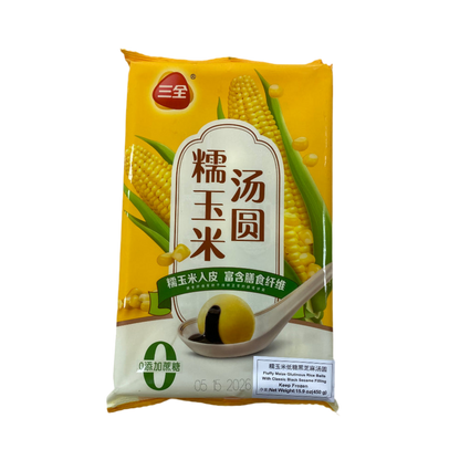 SANQUAN Fluffy Maize Glutinous Rice Ball w/ Classic Black Sesame Filling - 三全 糯玉米零添加蔗糖黑芝麻汤圆 450g