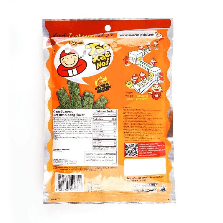 TAO KAE NOI Crispy Seaweed Tom Yum Flavor - 泰國小老闆厚片脆海苔冬陰功味32g