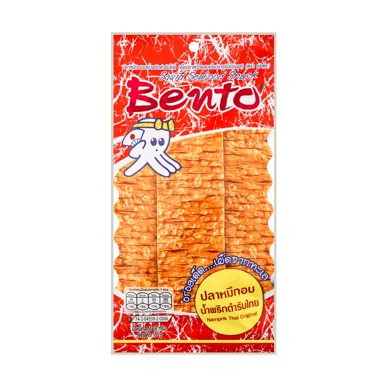 BENTO Dried Squid Thai Curry Flavor 18g - 泰国BENTO 秘制湿鱿鱼干 咖喱辣味 18g