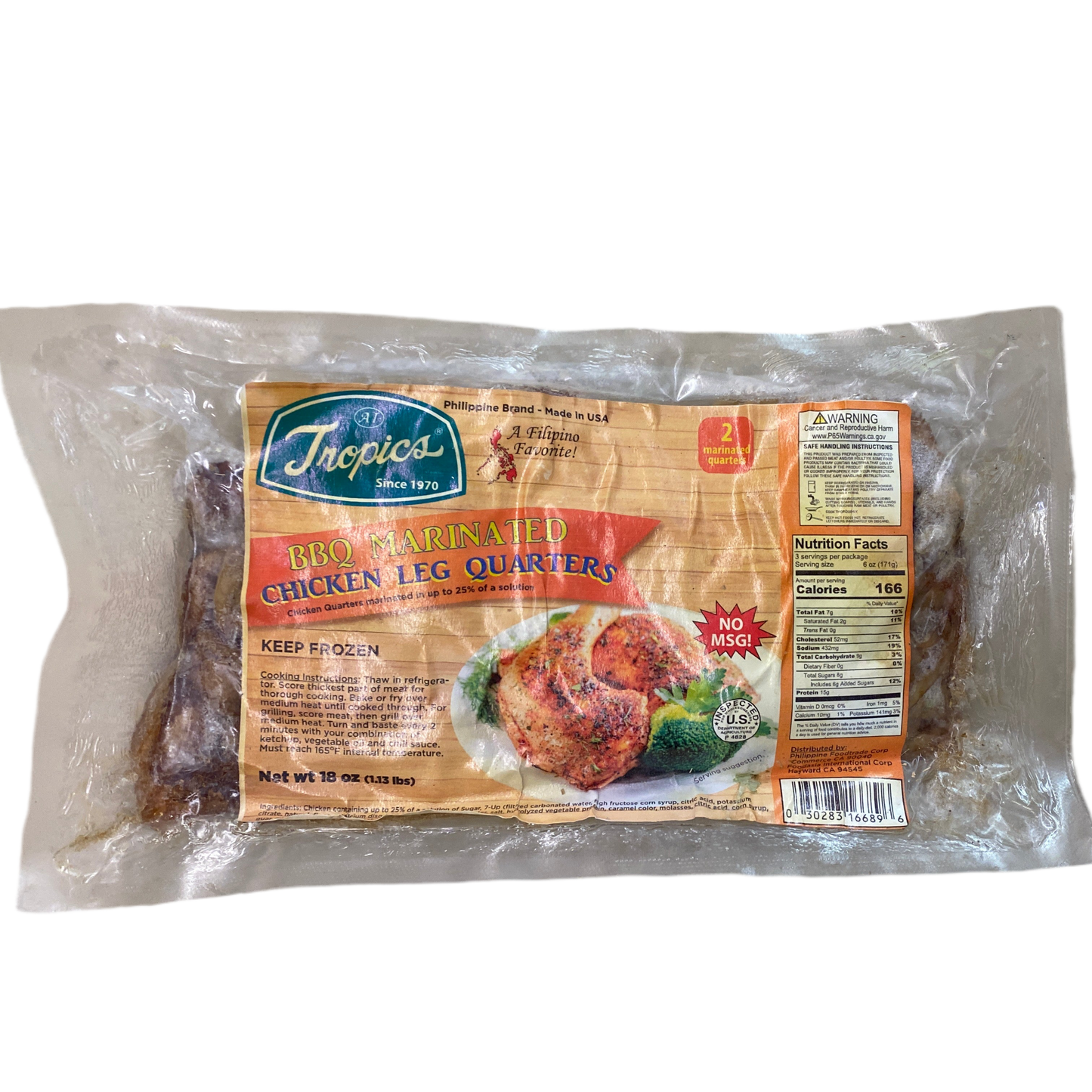 TROPICS BBQ Marinated Chicken Leg Quarters 18oz