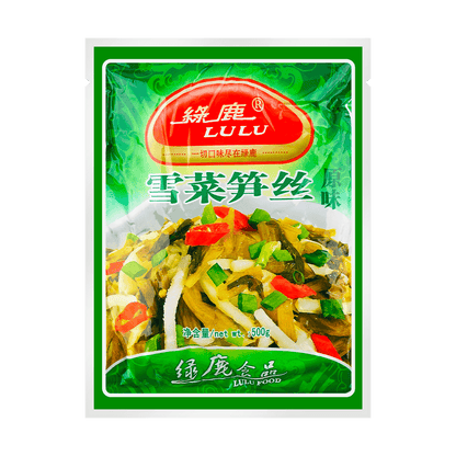 Pickled Bamboo Shoots with Preserved Vegetables, Original Flavor, 17.64 oz - 绿鹿雪菜笋丝 500g