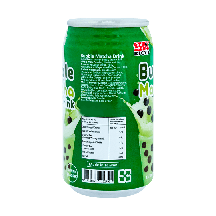 RICO Bubble Milk Tea Drink 12.3oz - 台灣RICO紅牌抹茶珍珠奶茶350ml