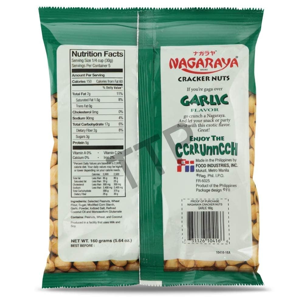 NAGARAYA CRACKER NUTS GARLIC 5.64OZ - 菲律宾花生豆 蒜味