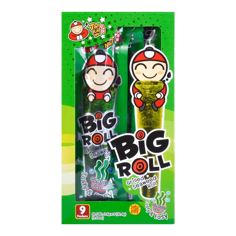 TAO KAE NOI Big Roll Grilled Seaweed Roll Original Flavor, 9 Pieces  - 泰国小老板 BIG ROLL经典紫菜卷 原味 9条入