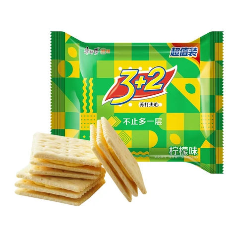 康师傅 3+2苏打夹心饼干 清新柠檬味 375g