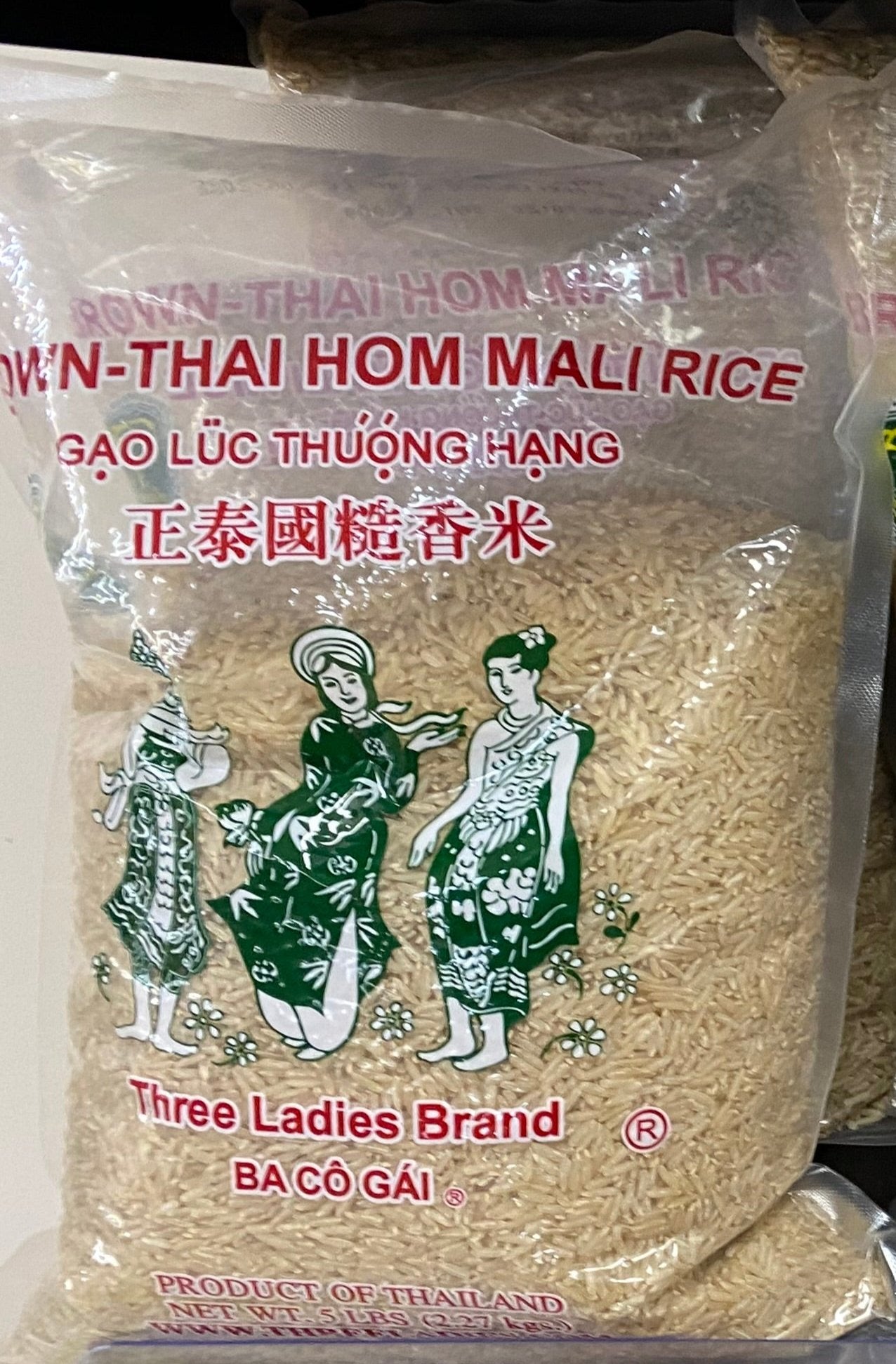 三個女人牌正泰國糙香米5 磅- Three Ladies Brown-Thai Hom Mali Rice 5 Lbs