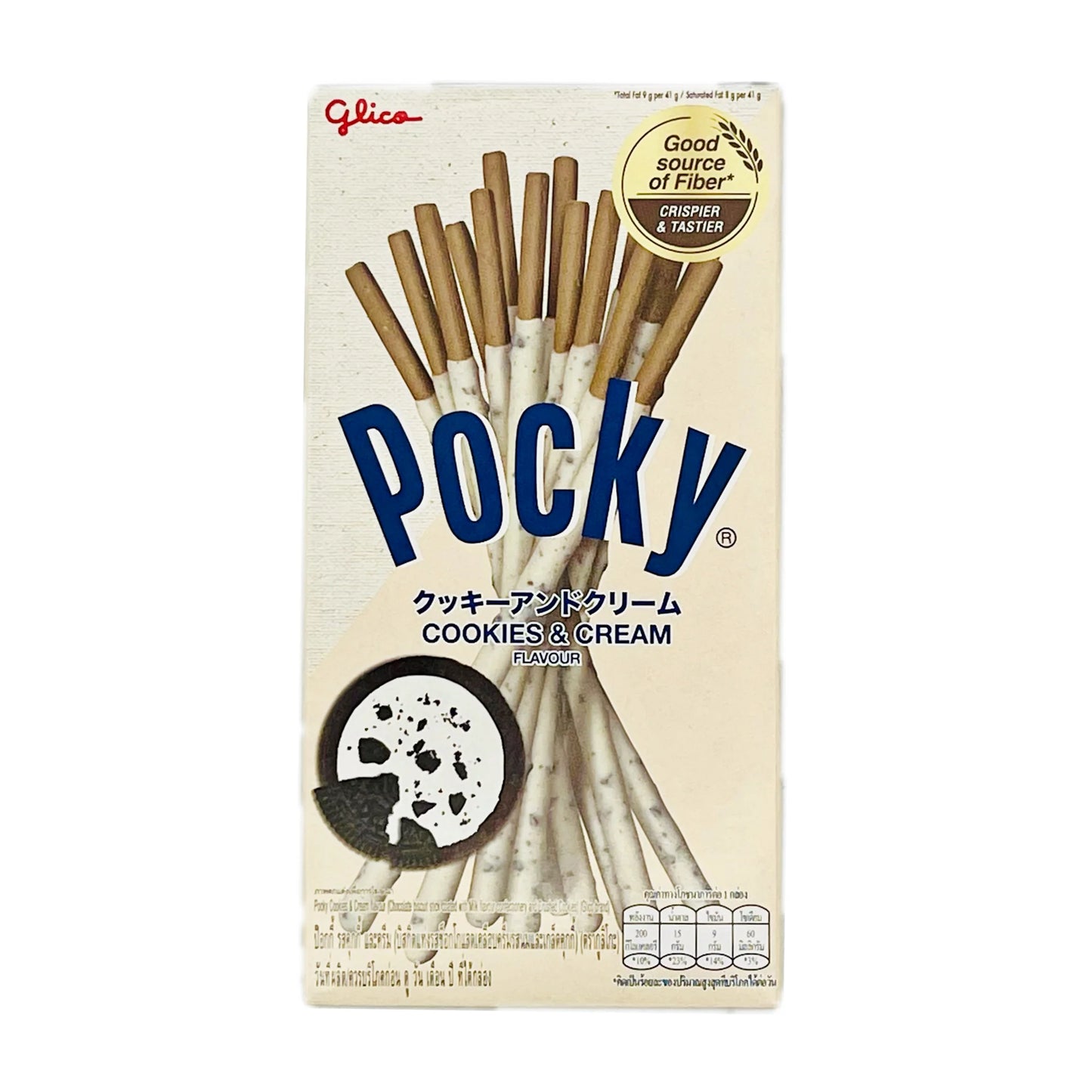 Glico Pocky Cookies & Cream Flavor 45g - 格力高百奇巧克力涂层饼干棒奶油味