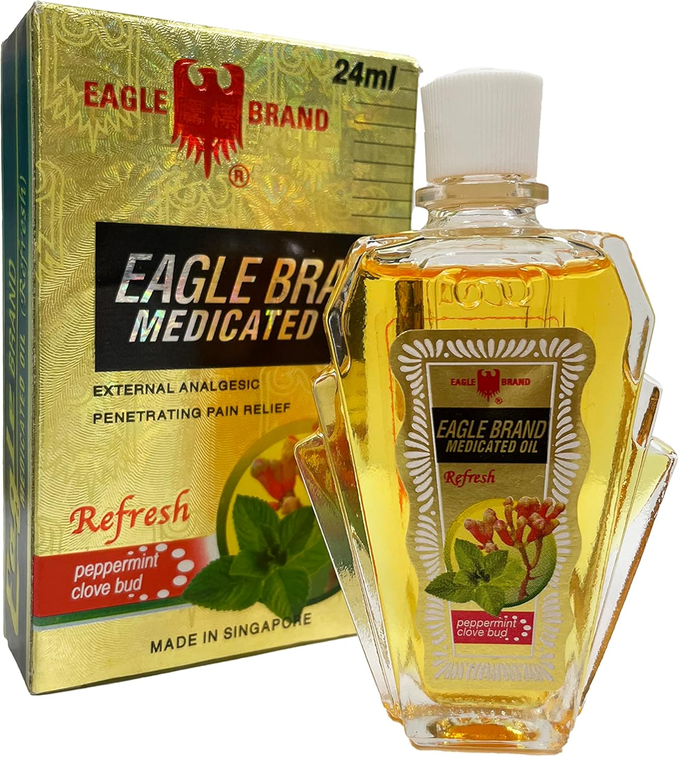 Eagle Brand Natural Medicated Oil(Refresh-Peppermint Clove Bud)  0.8oz - 鹰标金色薄荷风油精  24ml