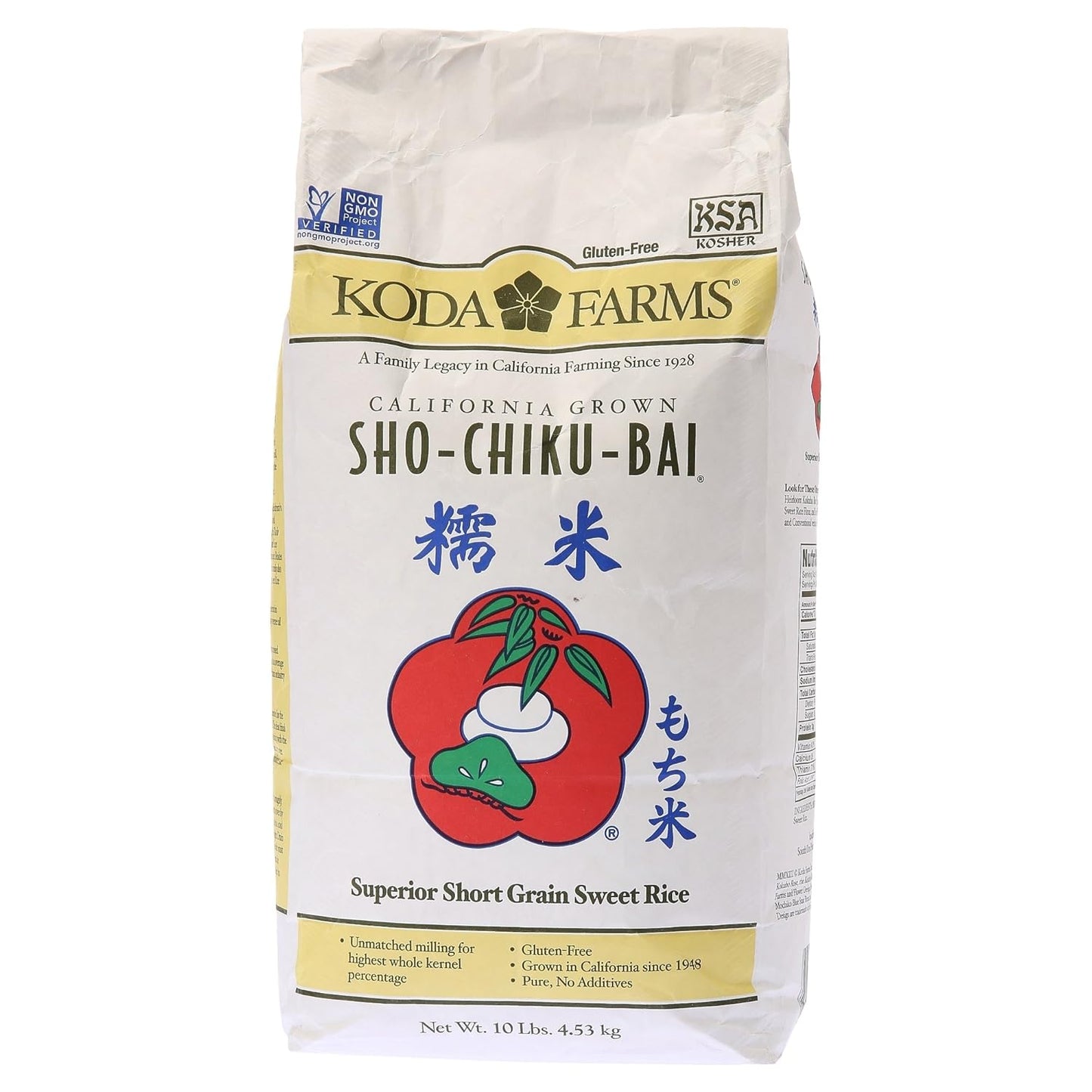 加州 KODA 高级圆糯米 - Koda Farms Sho-Chiku-Bai Sweet Rice, 10 Pound