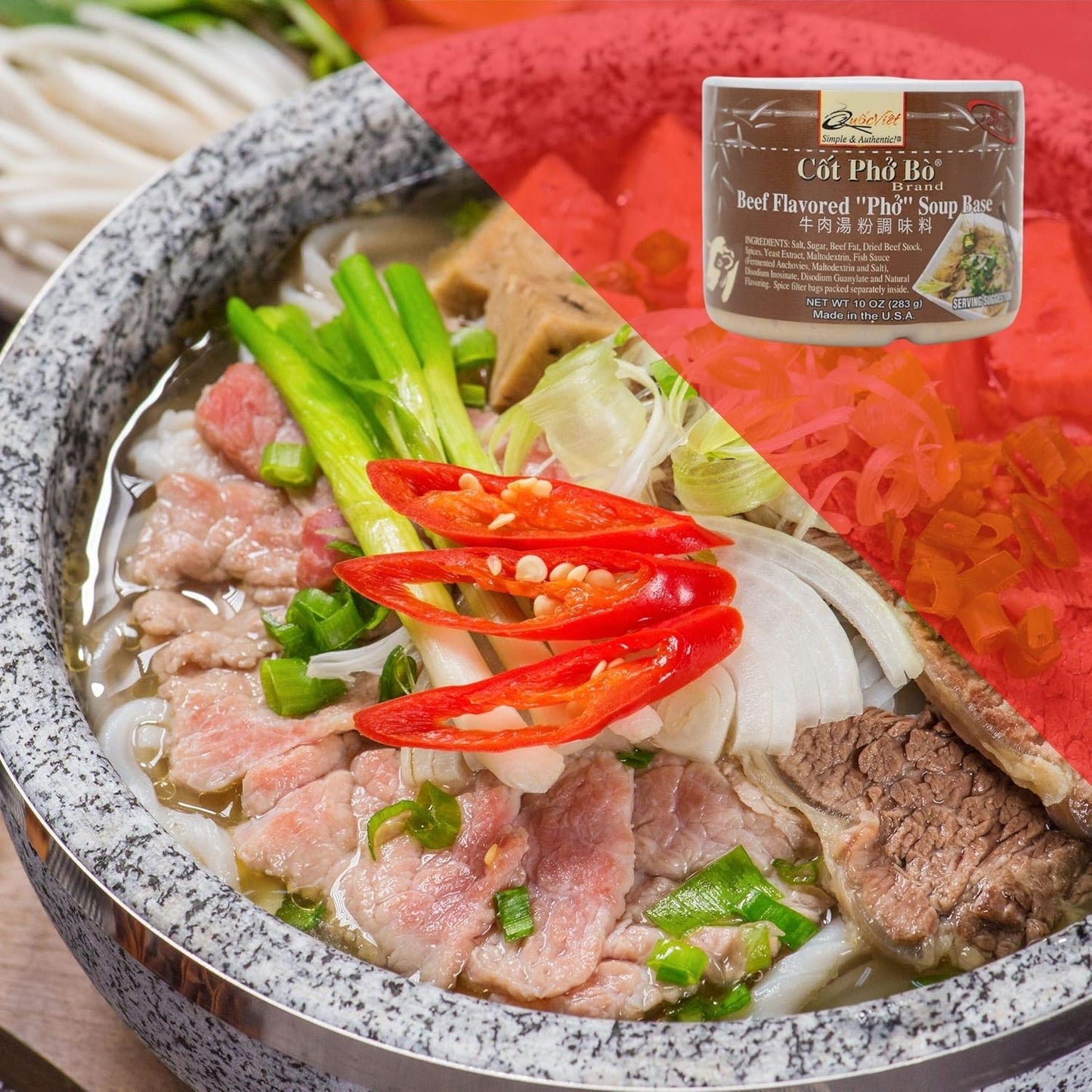 Quoc Viet Foods Beef Flavored "Pho" Soup Base 10oz - 牛肉湯粉調味料