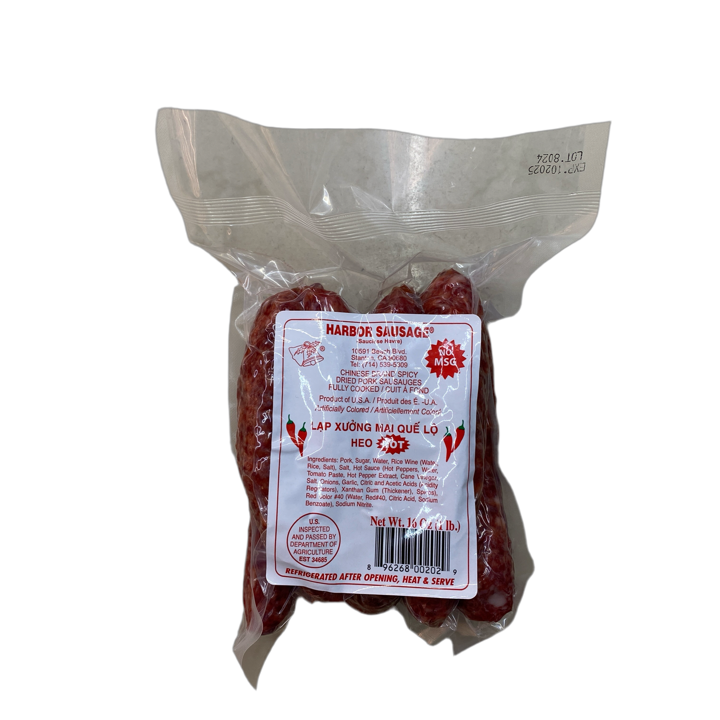 Harbor Sausage (Pork Sausages) , Hot 16 oz- 海港腊肠 (猪肉辣腊肠) 16oz