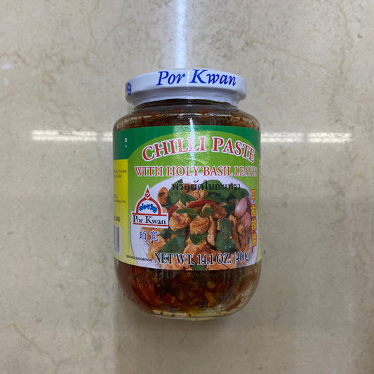 Por Kwan Chilli Paste with Holy Basil Leaves - 珀宽 甲抛辣酱 14.1oz/400g