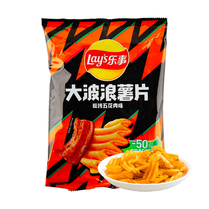 Lay's Potato Chips Carbon Roasted Pork Belly Flavor 70 g - 大陆版LAY'S乐事 大波浪薯片 碳烤五花肉味 袋装 70g