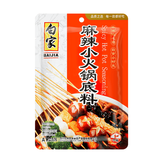 BAIJIA Spicy Mala Sichuan Hot Pot Soup Base, 7.05oz - 白家 麻辣小火锅 中辣 200g