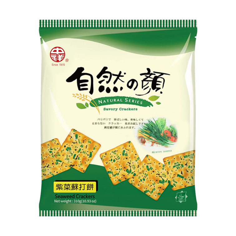 Seaweed Soda Crackers, 10.93oz - 台灣中祥自然の顏紫菜蘇打餅乾量販包280g