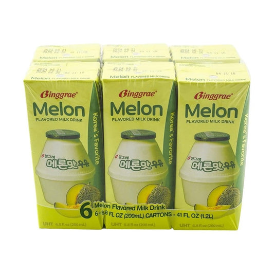 BINGGRAE Korean Melon Flavored Milk - 韩国宾格瑞 哈密瓜牛奶饮料 6盒装 6*200ml