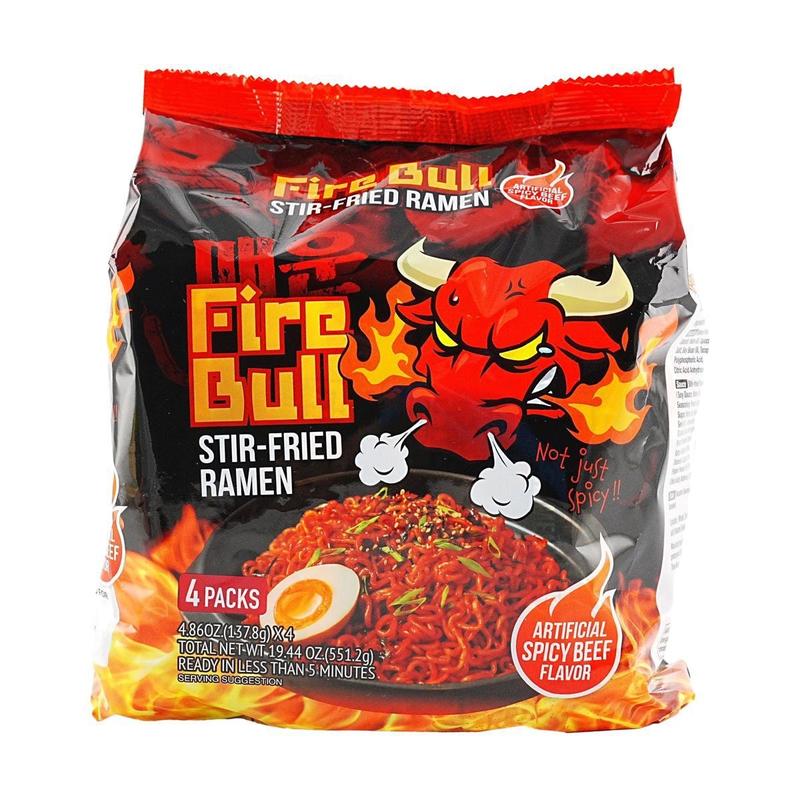 FIRE BULL STIR Spicy Beef Fried Ramen 4pk - 韩国辣牛肉炒拉面 拌面 137.8 g*4连包