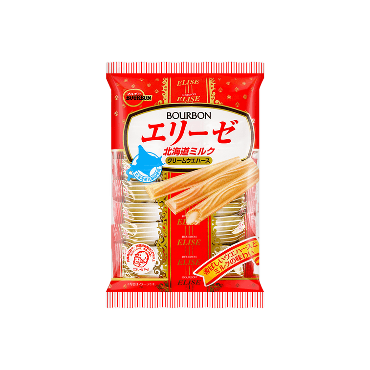 BOURBON Elise Hokkaido Milk Creamy Wafers, 2oz - 日本波路梦北海道牛奶夹心威化饼干棒 57.6g - 日本波路夢北海道牛奶夾心威化餅乾棒 57.6g