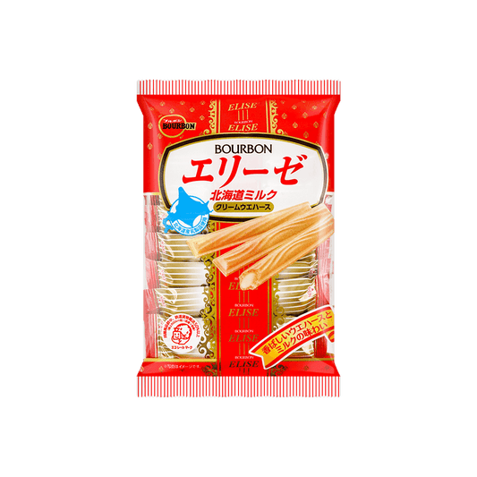 BOURBON Elise Hokkaido Milk Creamy Wafers, 2oz - 日本波路梦北海道牛奶夹心威化饼干棒 57.6g - 日本波路夢北海道牛奶夾心威化餅乾棒 57.6g