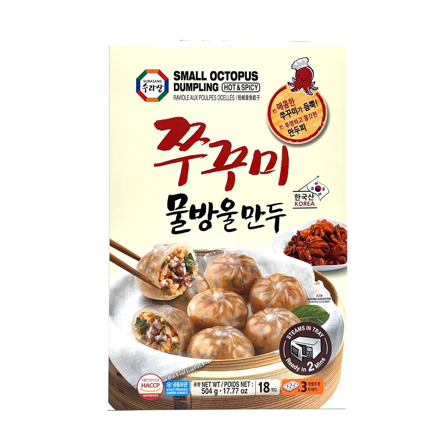 [Surasang] Small Octopus Dumpling 2min Microwave (Hot &amp; Spicy) / 수라상쭈꾸미물방울만두2분전자렌지(18 pcscs) - 韓國魚餃子