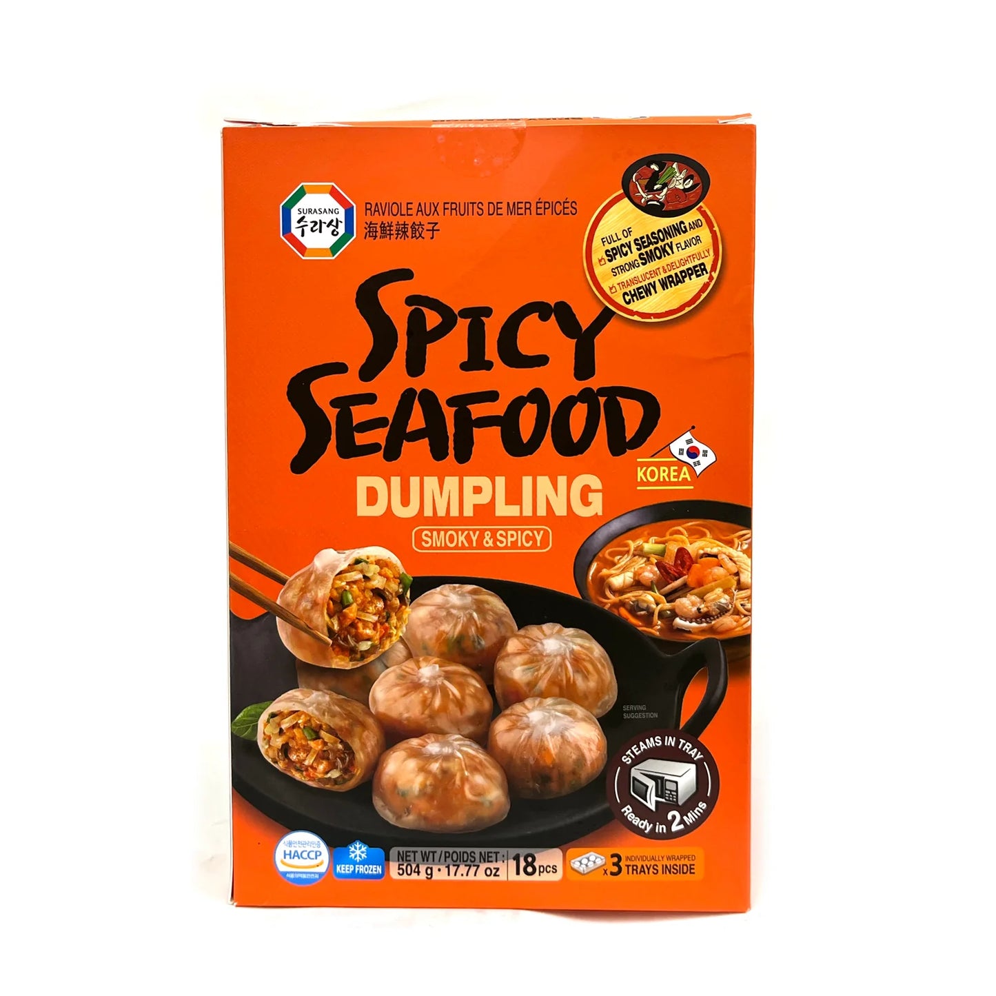 [Surasang] Spicy Seafood Dumpling 2min Microwave (Mild) / 수라상짬뽕물방울만두2분전자렌지(18 pcs) - 韓國海鮮2분전자렌지(18 pcs) - 韓國海鮮2분전자렌지(18 pcs) - 韓國海鮮2분전자렌지(18 pcs) - 韓國海鮮2분전자렌지(18 pcs) - 韓國海鮮辣餃子