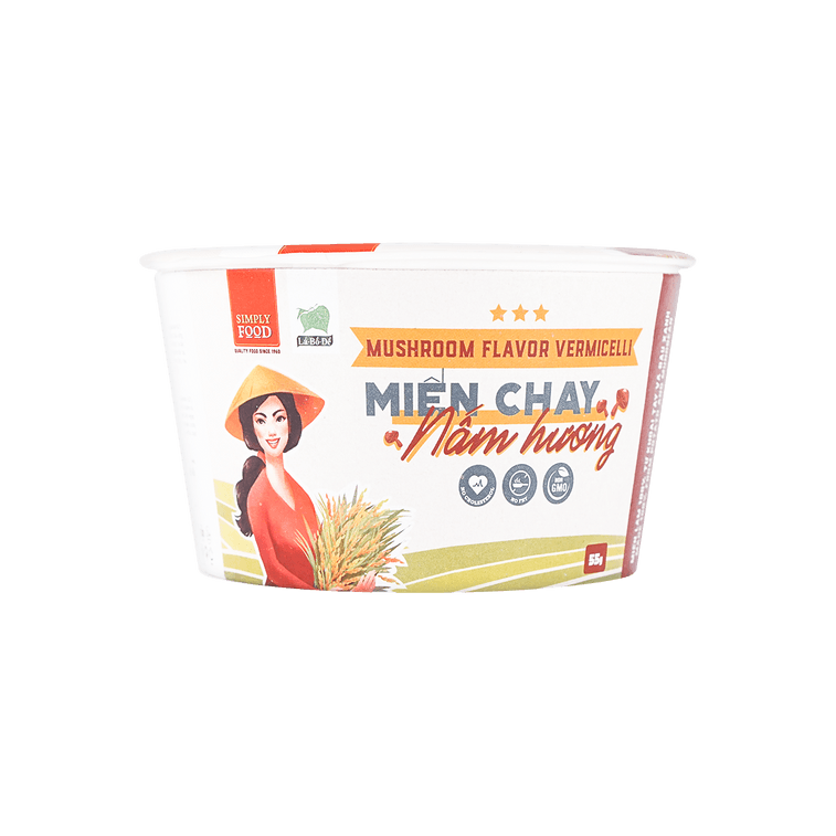 Vietnamese Mien Chay Nam Huong Mushroom Rice Noodles, 1.94oz - 越南SIMPLY FOOD 粉絲湯香菇口味碗裝55g