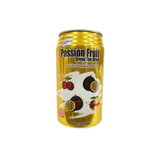 Rico Passion Fruit Popping Boba Green Tea 11.5 oz - 紅牌台灣百香果綠茶+荔枝爆珠EINWEG 340 ml