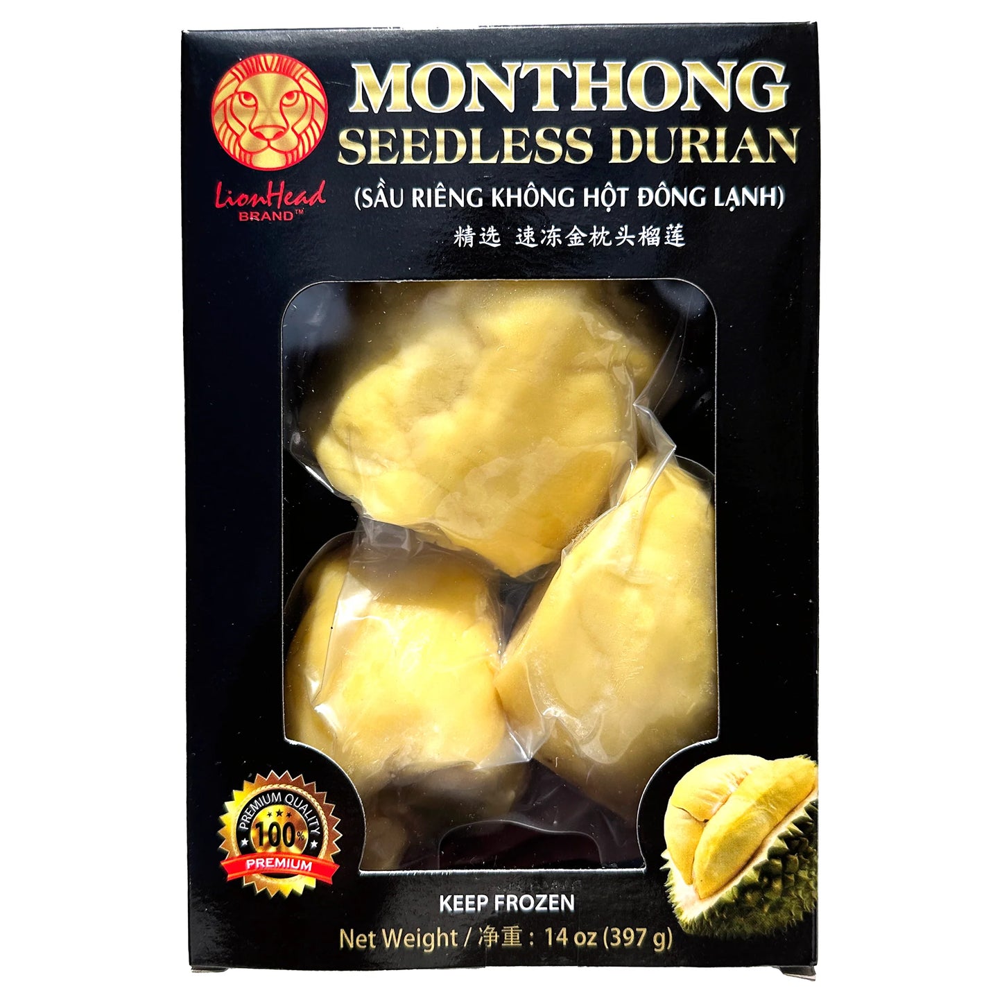 精選速凍金枕頭榴槤397g - Lion Head Monthong Seedless Durian 14oz