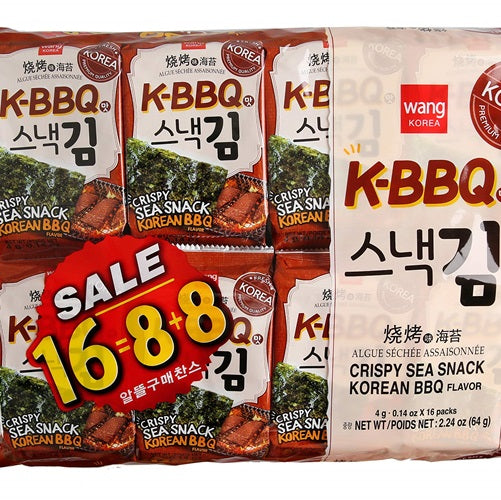 Wang Crispy Sea Snack Korean BBQ Flavor - 韓國Wang 燒烤口味海苔8+8 64g